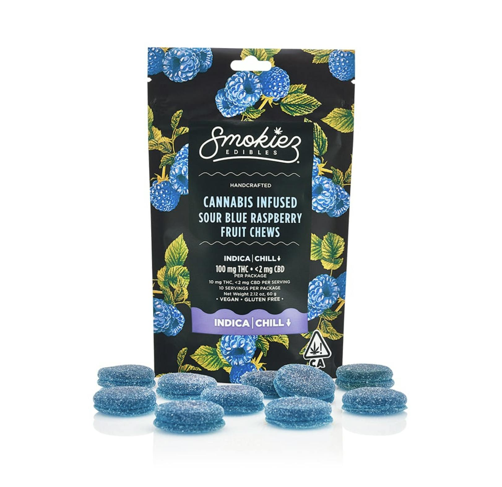 Smokiez INDICA Sour Blue Raspberry Fruit Chews - 100mg