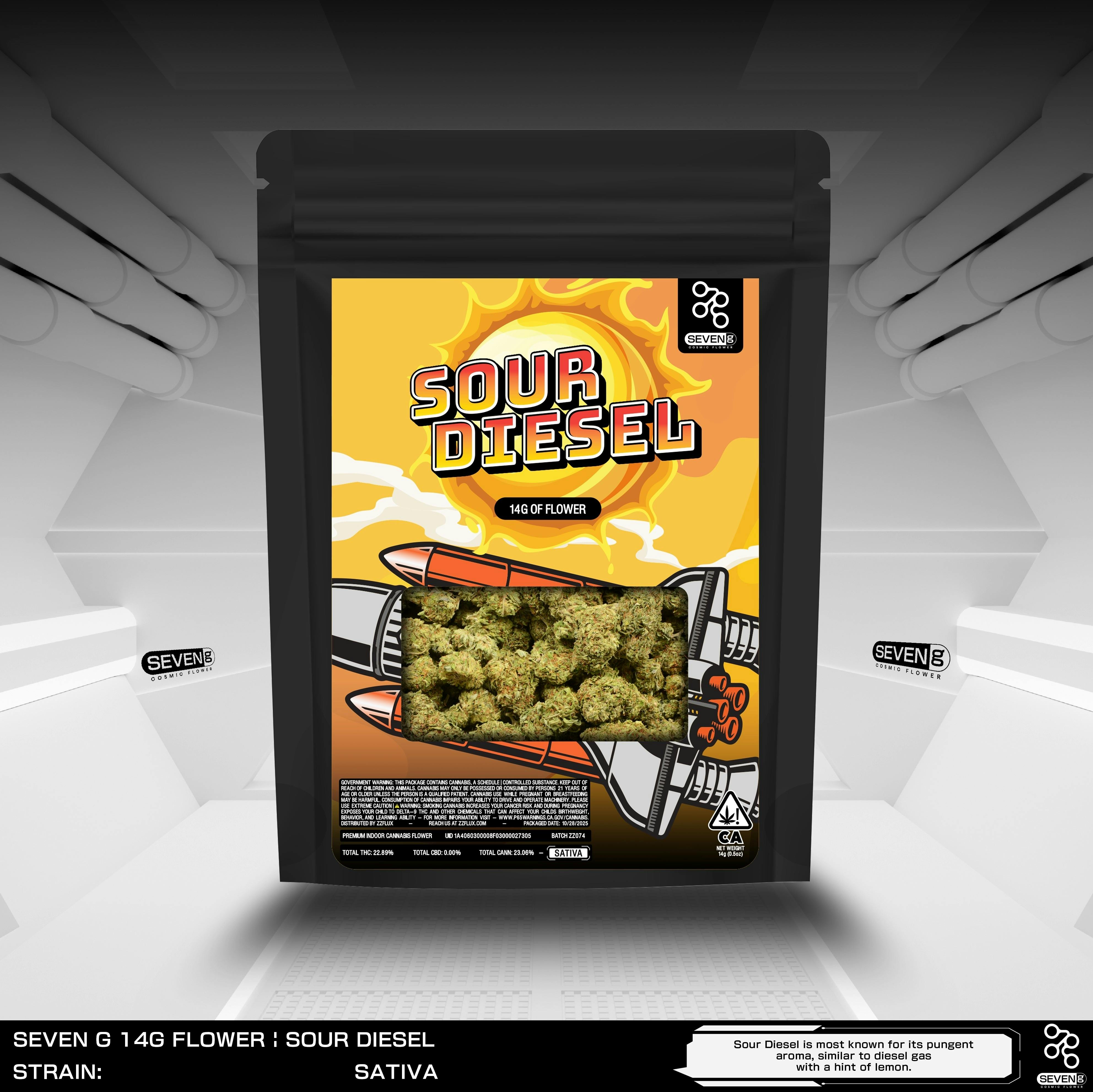 Sour Diesel Sativa 14g bag by Seven G