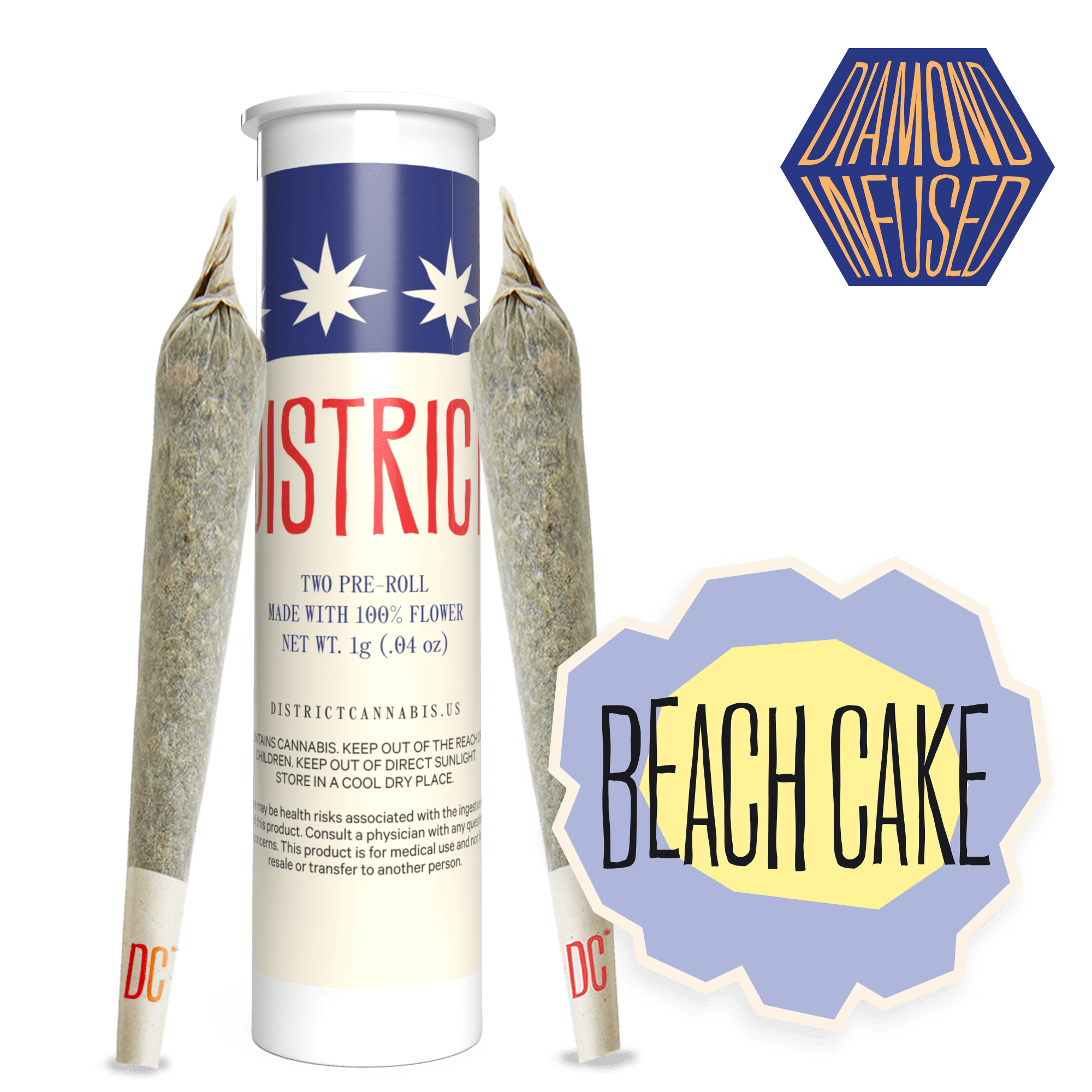 Beach Cake Diamond Infused Pre-Roll 2ct by District Cannabis