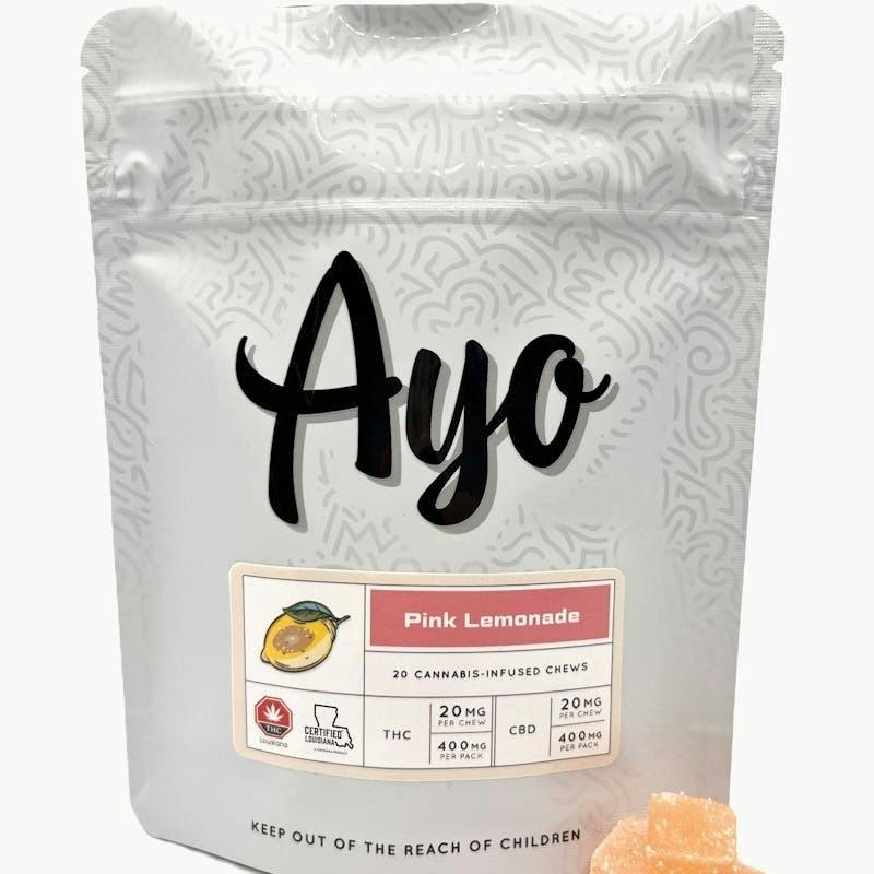 Ayo- Pink Lemonade 1:1 Gummies 400mg THC, 400mg CBD 20 pk at NOLA Cannabis Westbank Dispensary