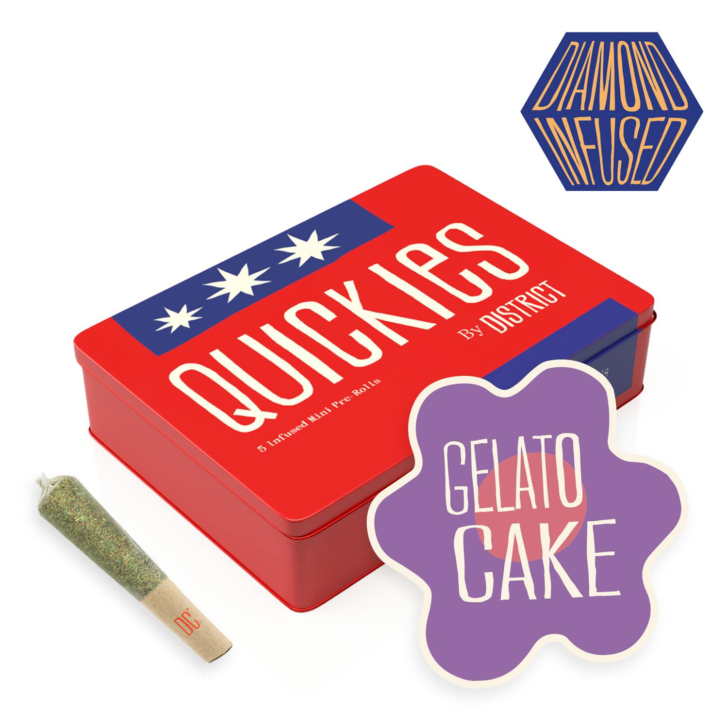 Gelato Cake | Diamond Infused Quickies | 0.45g mini joints 5ct by District Cannabis