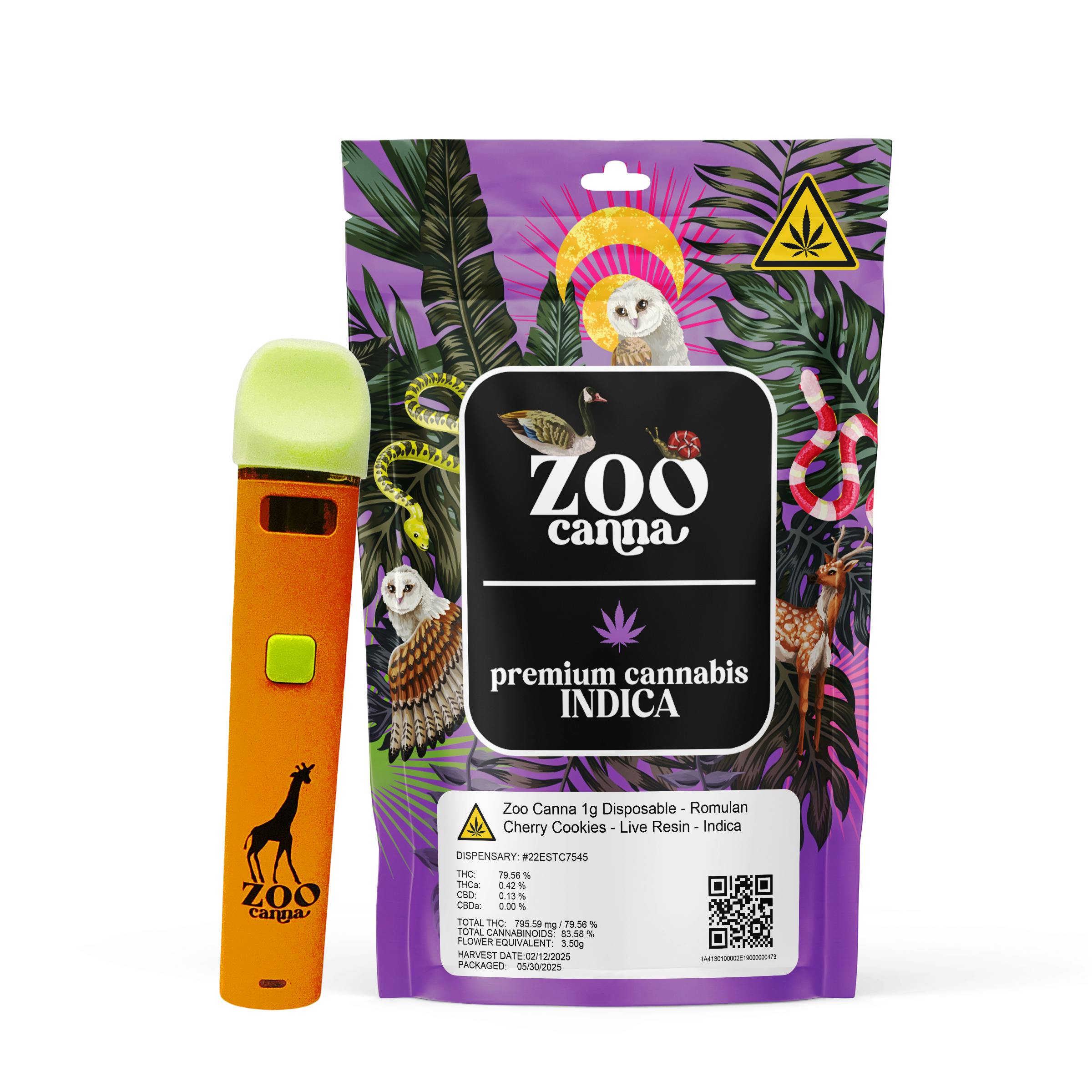 Zoo Canna 1g Disposable - Romulan Cherry Cookies - Live Resin - Indica at King of Releaf