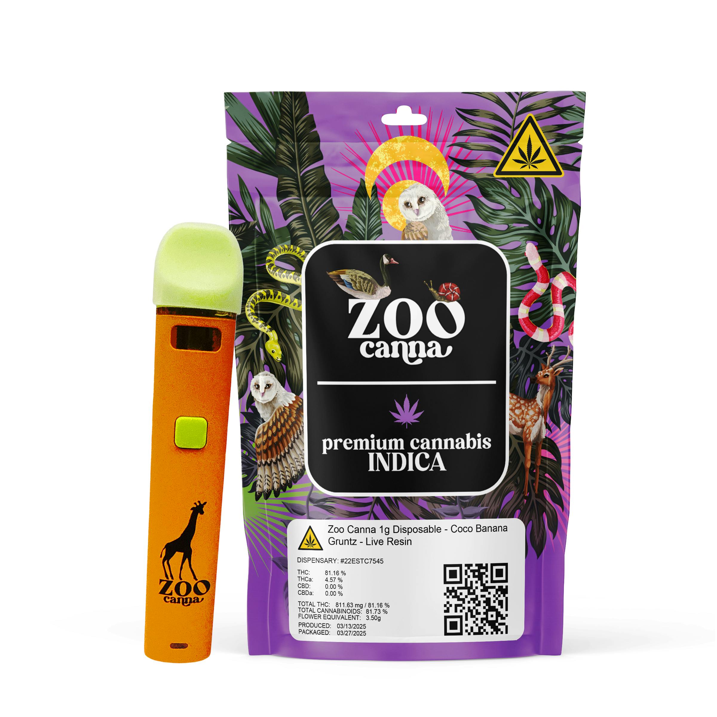 Zoo Canna 1g Disposable - Coco Banana Gruntz - Live Resin - Indica at Dakota Kind Dispensary