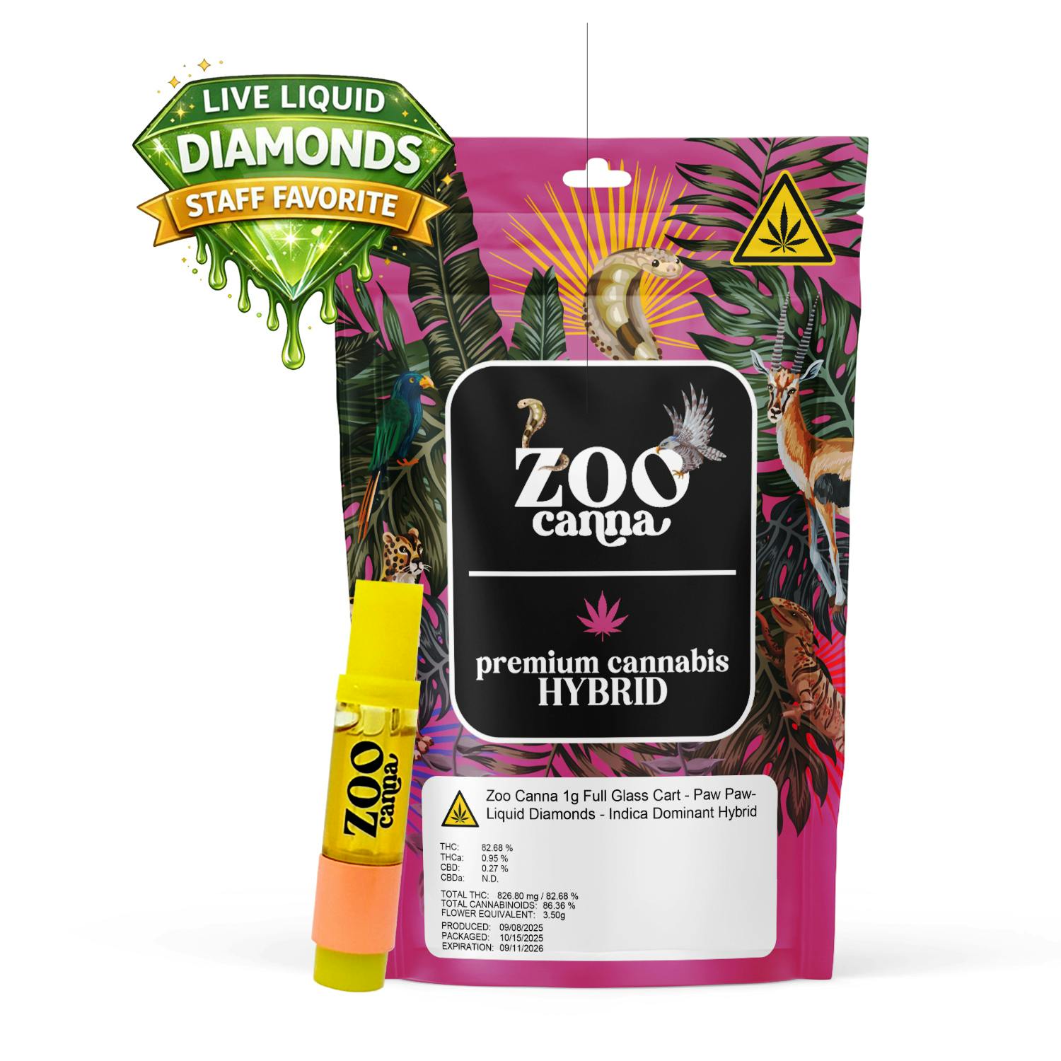 Zoo Canna 1g Full Glass Cart - Paw Paw- Liquid Diamonds - Indica at Cannabis Health