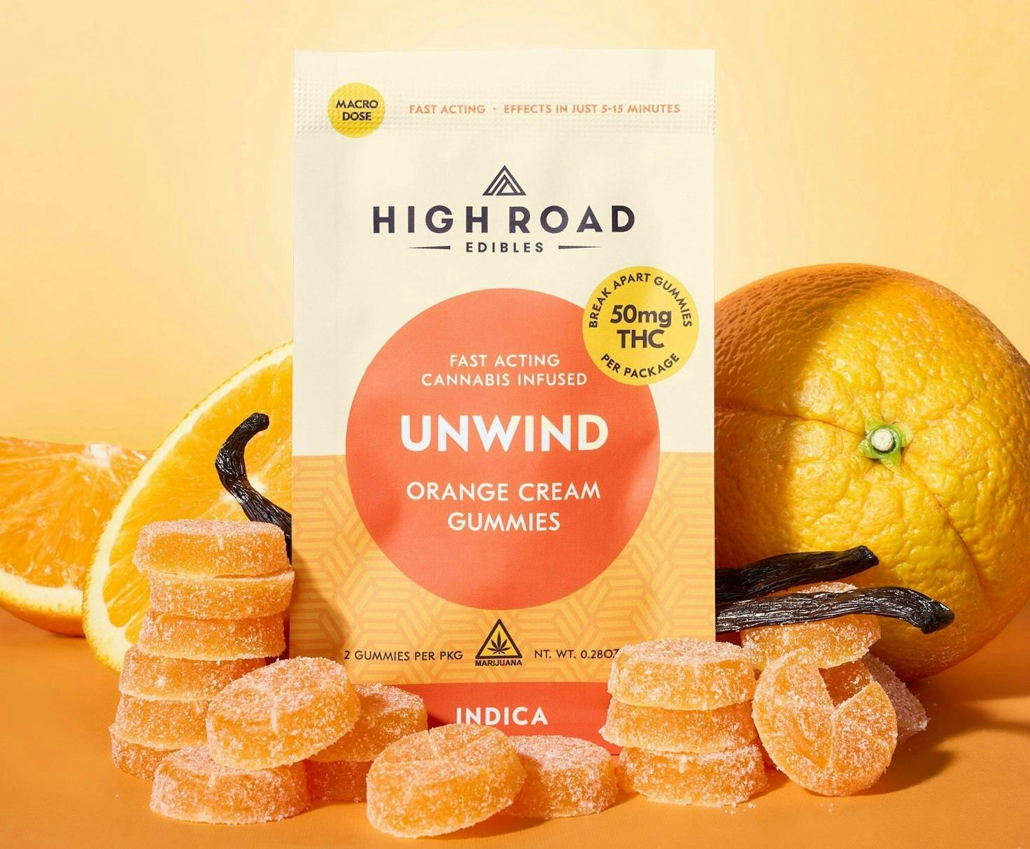 High Road Edibles | High-Dose Macro Gummies - Orange Cream (Unwind)