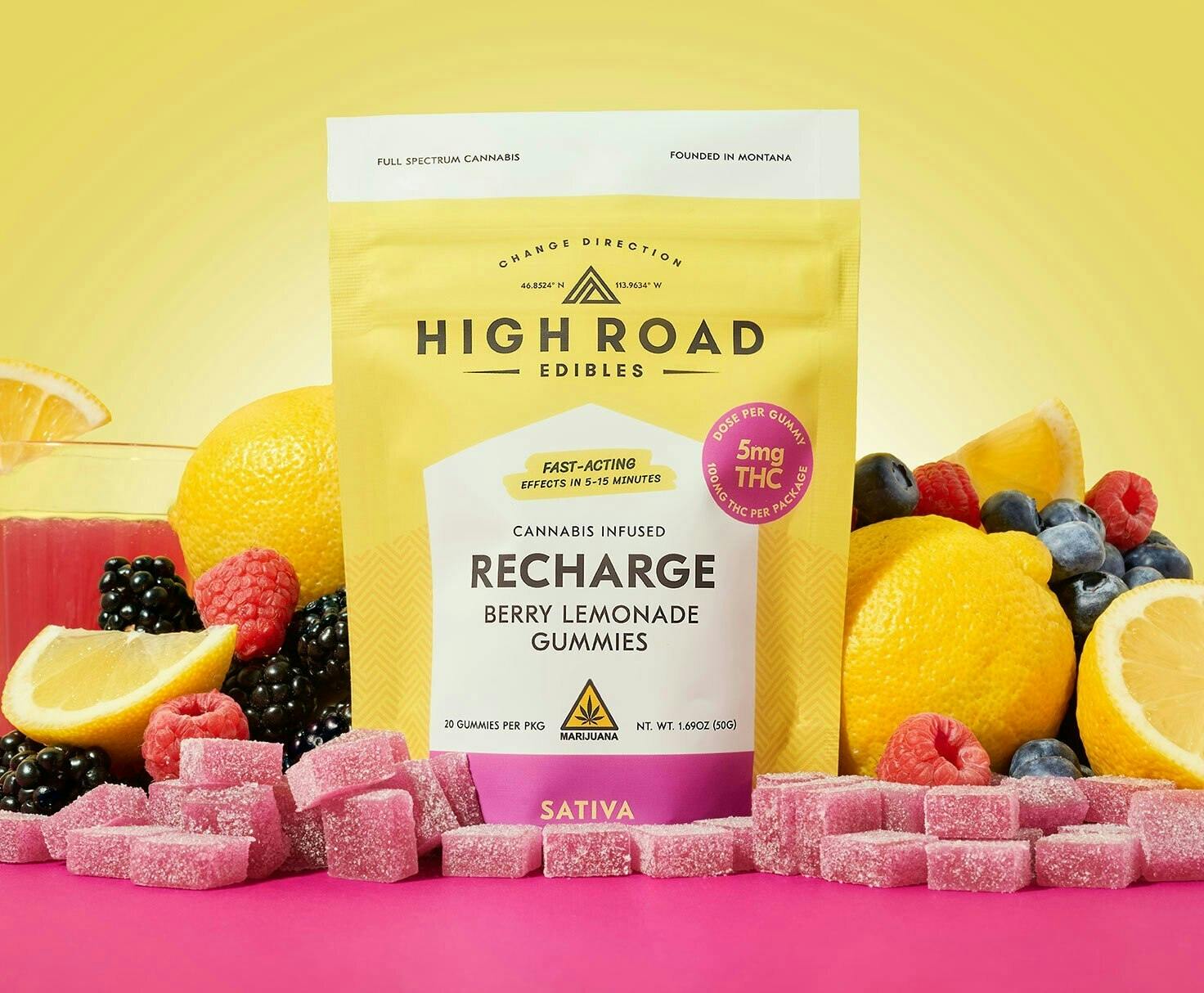 High Road Edibles | 20pk Fast-Acting Gummies - Berry Lemonade (Recharge) by High Road Edibles