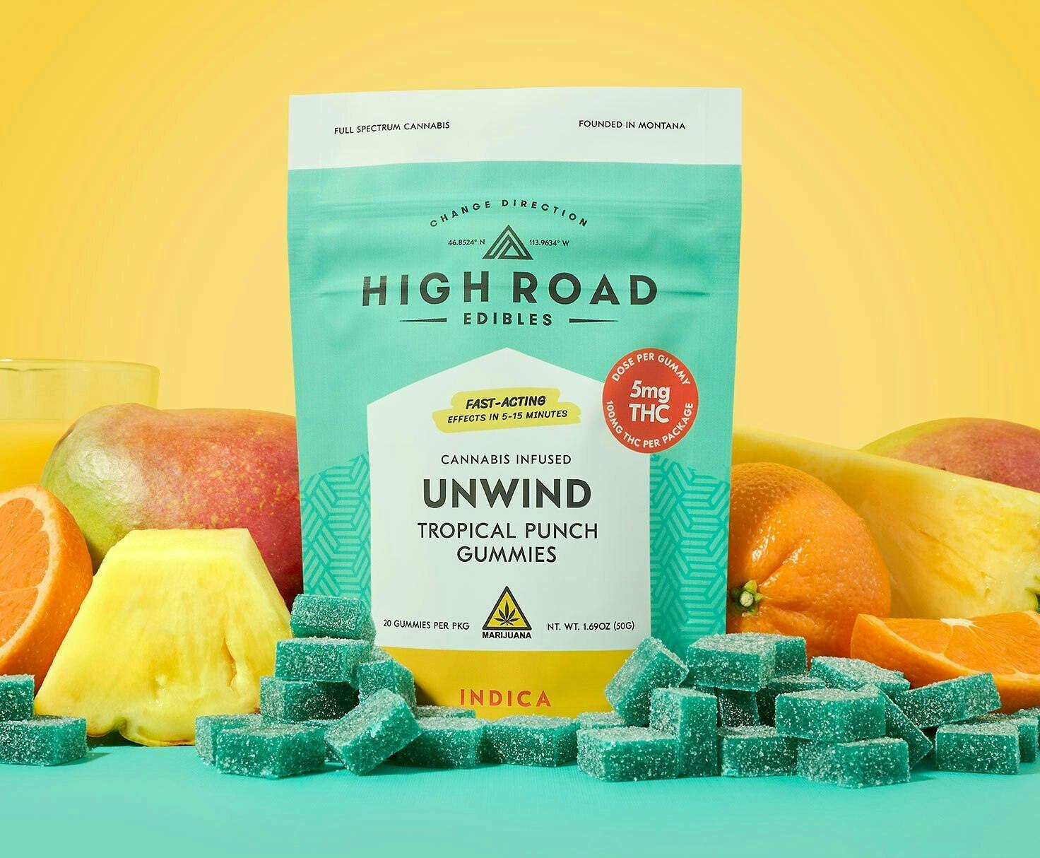 High Road Edibles | 20pk Fast-Acting Gummies - Tropical Punch (Unwind) by High Road Edibles