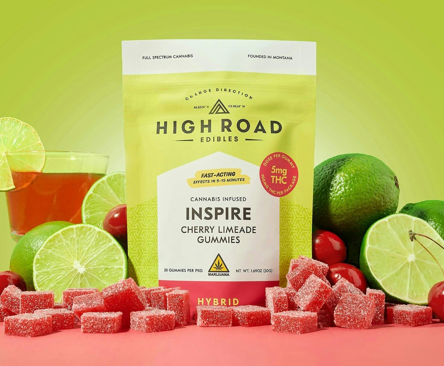High Road Edibles | 20pk Fast-Acting Gummies - Cherry Limeade (Inspire) by High Road Edibles