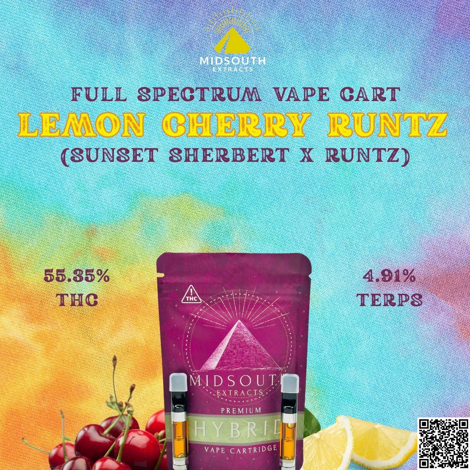 Lemon Cherry Runtz - Full Spectrum - Vape Cart - 1g by MidSouth Extracts