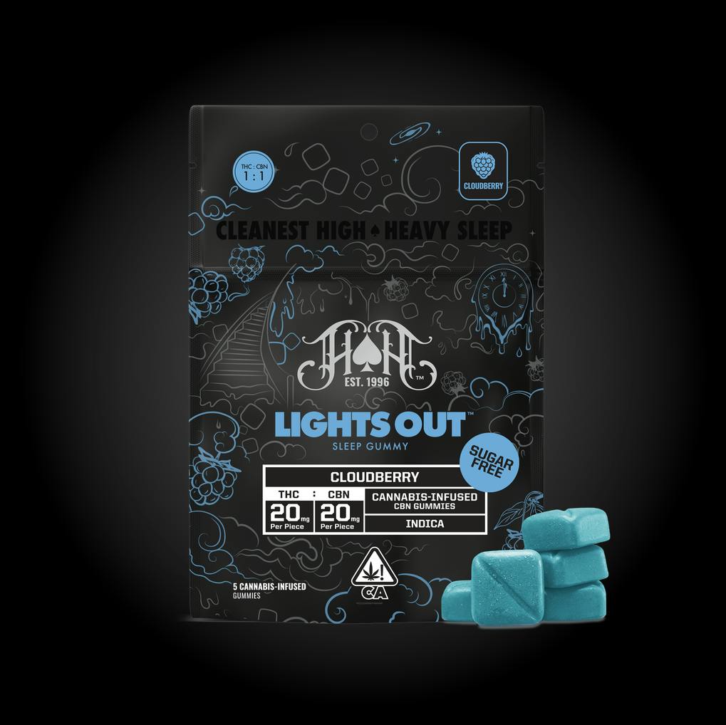 Heavy Hitters: Lights Out - Cloudberry 1:1 THC:CBN Gummies - 100mg - 5ct - 20mg/ea