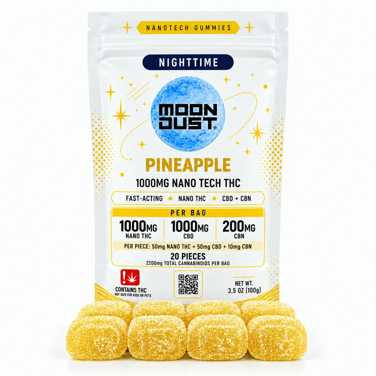 Moon Dust | Pineapple Night Time Nano Gummies | 1000mg | 20ct | 50mg/ea