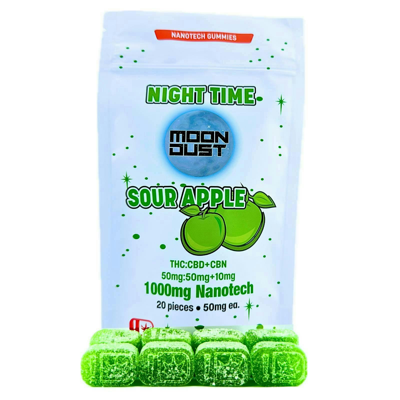 Moon Dust | Sour Apple Night Time Nano Gummies | 1000mg | 20ct | 50mg/ea