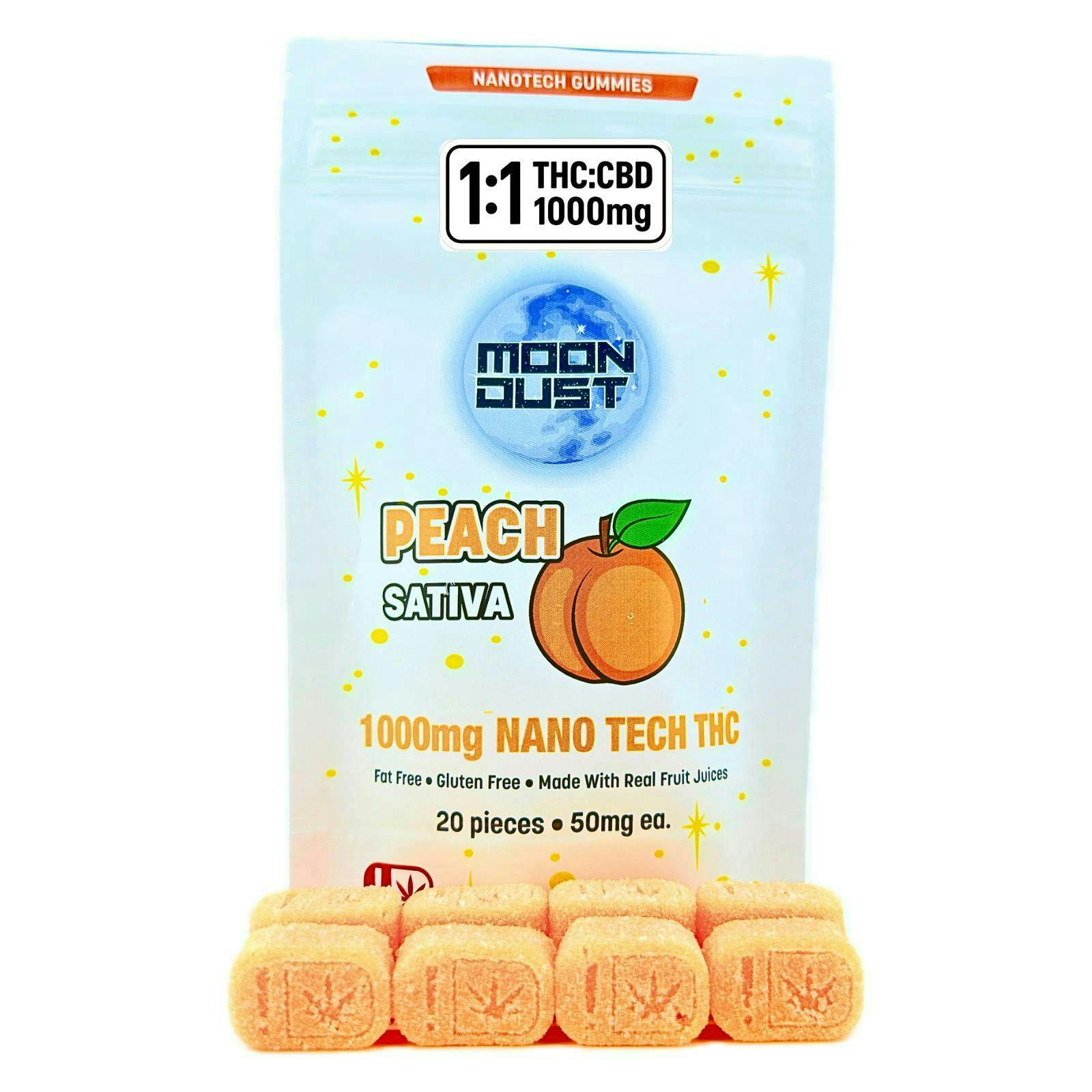 Moon Dust | Peach 1:1 Nano Gummies | 1000mg | 20ct | 50mg/ea