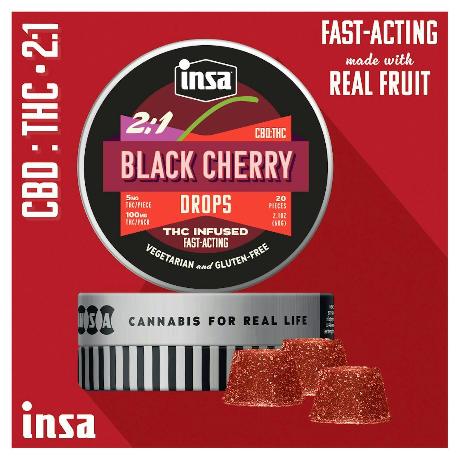 INSA - 2:1 Black Cherry Drops - 20pc (200mg:100mg) - INSA
