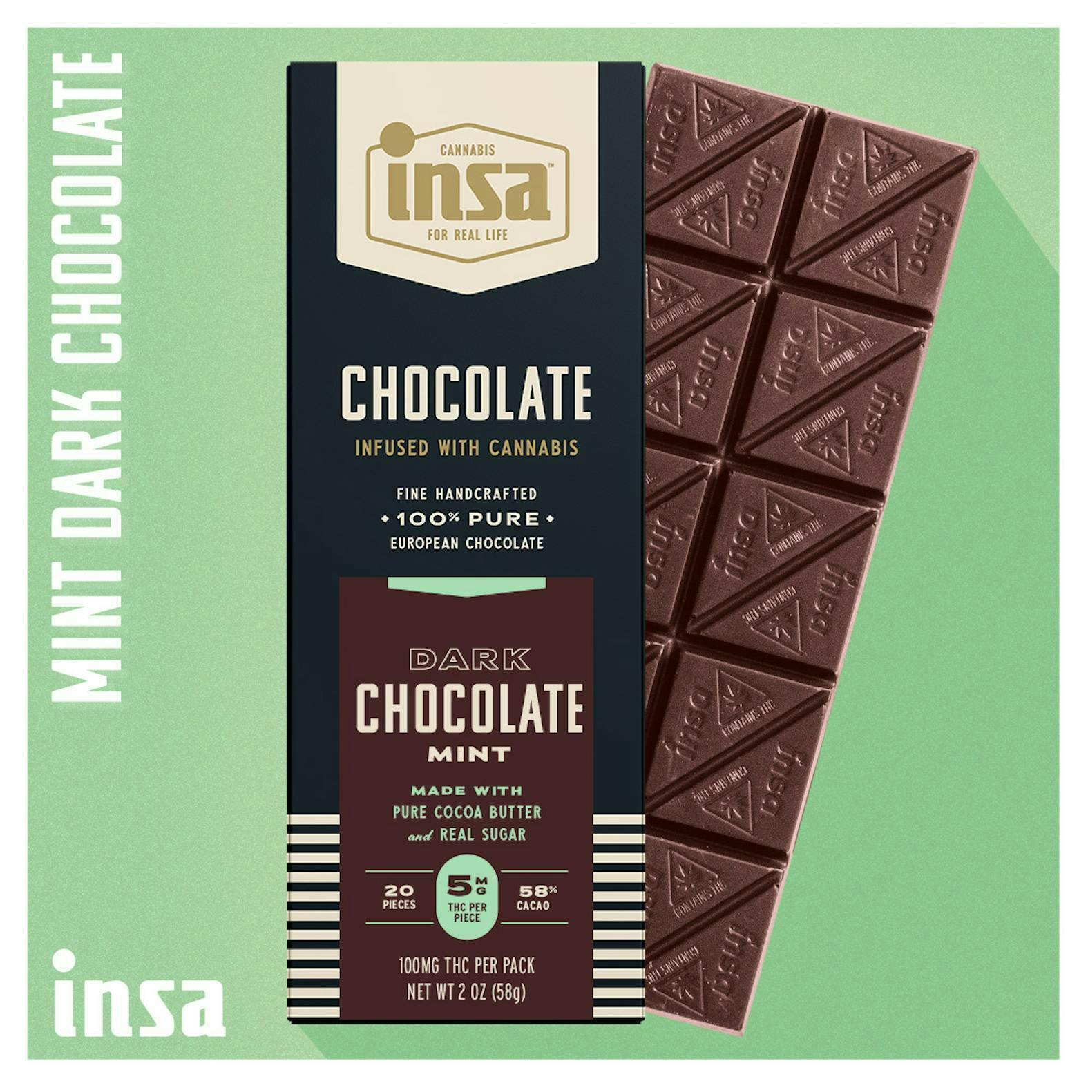 INSA - Mint Dark Chocolate Bar - 100mg by Insa