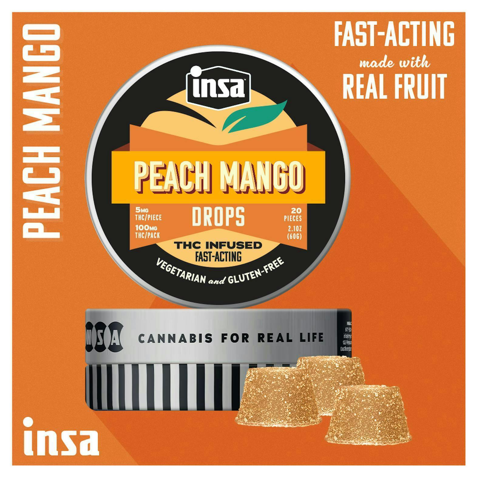 INSA - Peach Mango Drops - 20pc (100mg) by Insa