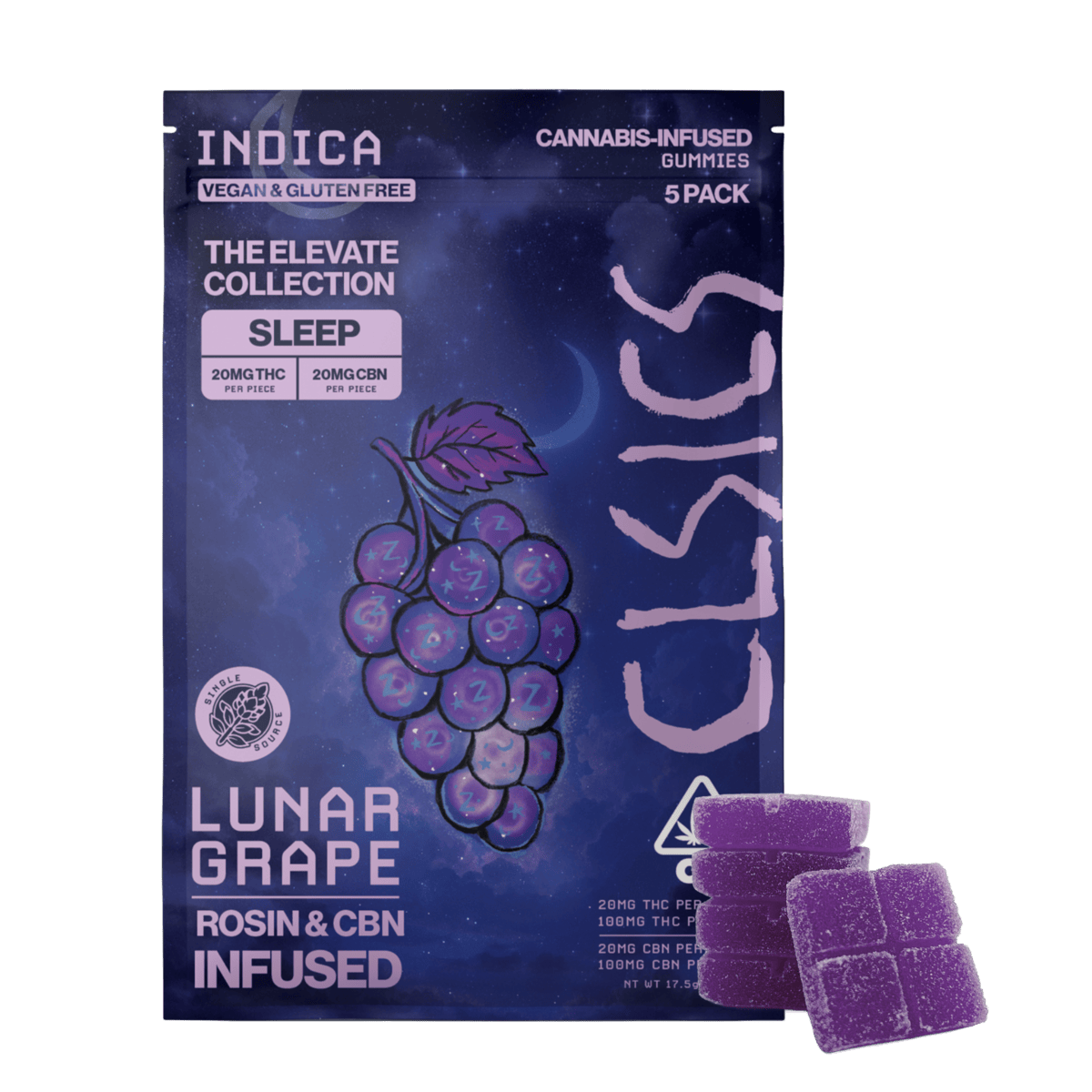 Lunar Grape CBN/THC - 5pk GUMMIES LIVE ROSIN INFUSED