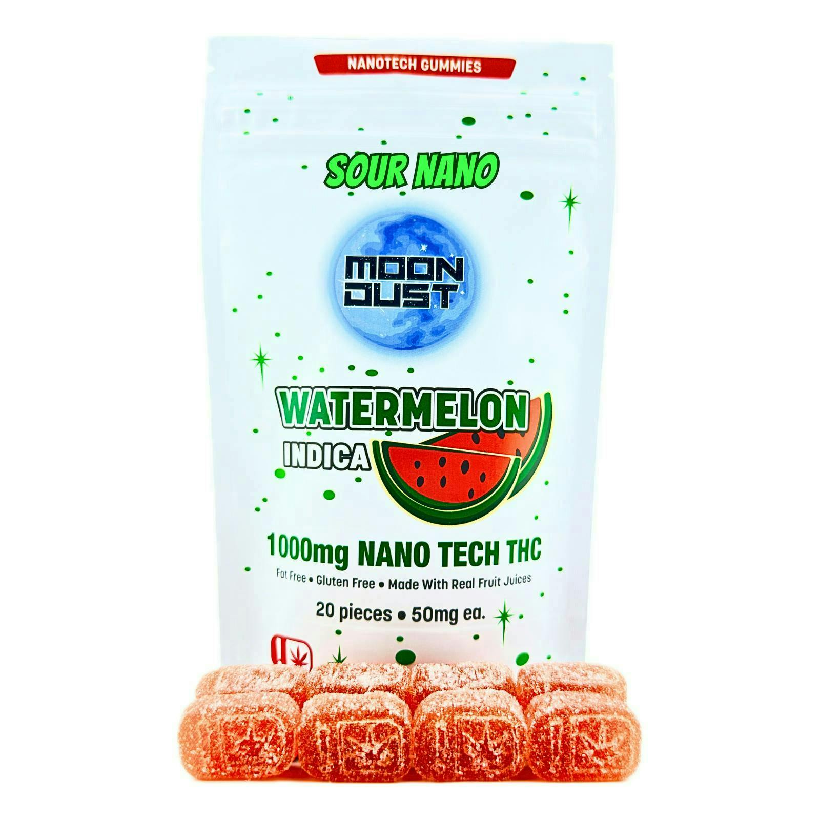 Moon Dust | Sour Watermelon Nano Gummies | 1000mg | 20ct | 50mg/ea