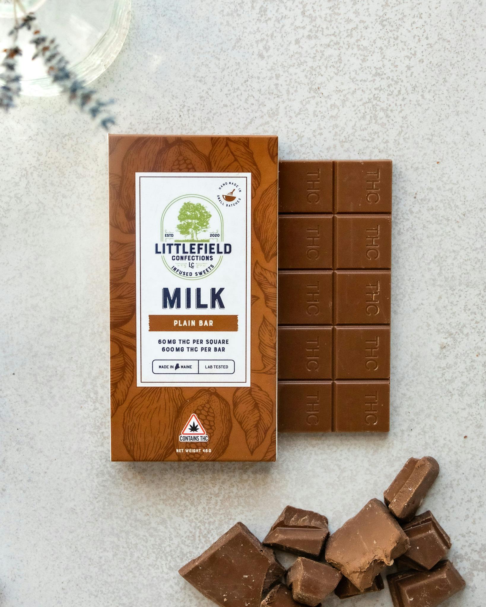 Plain Milk Chocolate THC Bar 60mg/pc 600mg Total by Littlefield Confections