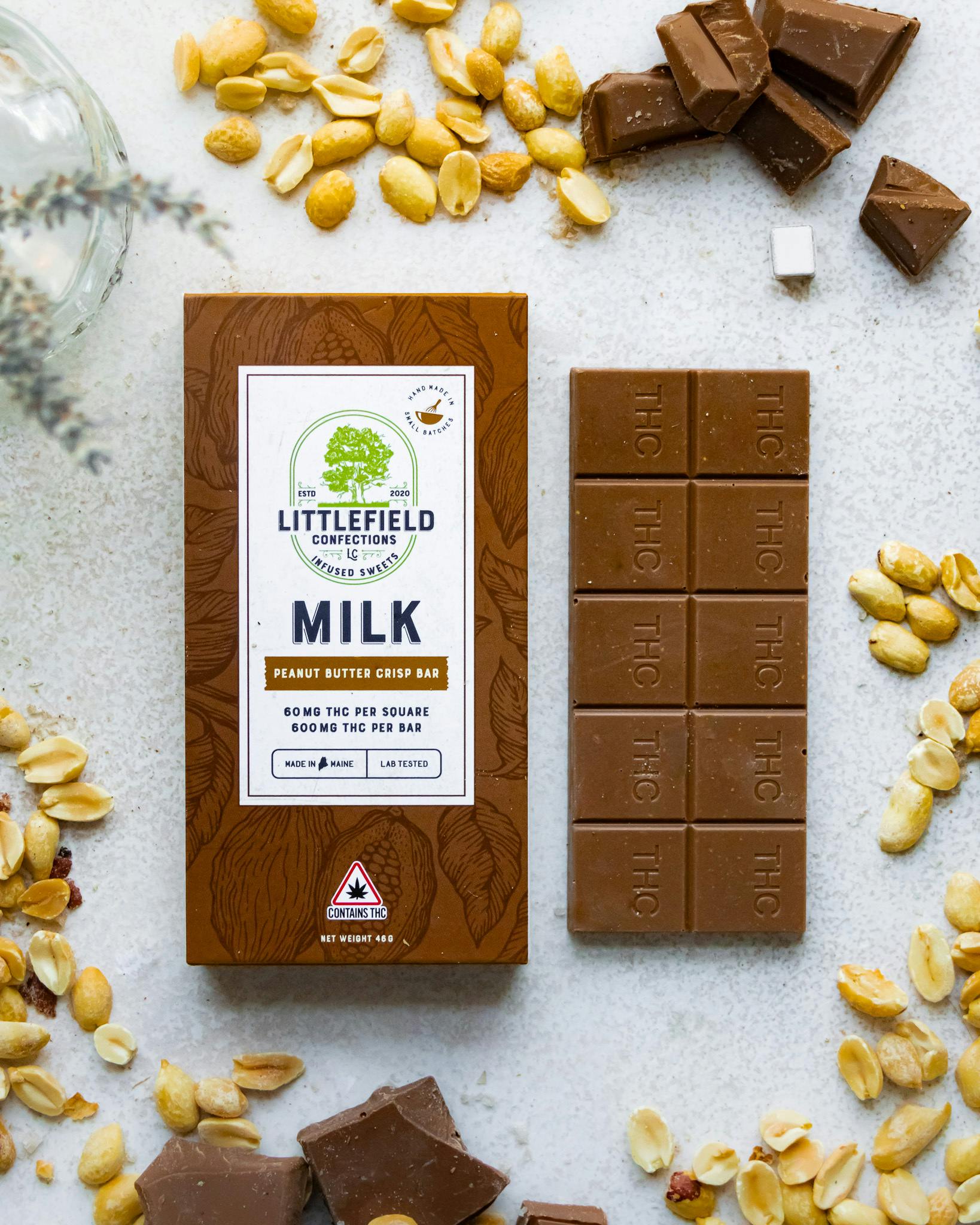 Crisp Peanut Butter THC Milk Chocolate Bar 60mg/pc 600mg Total by Littlefield Confections