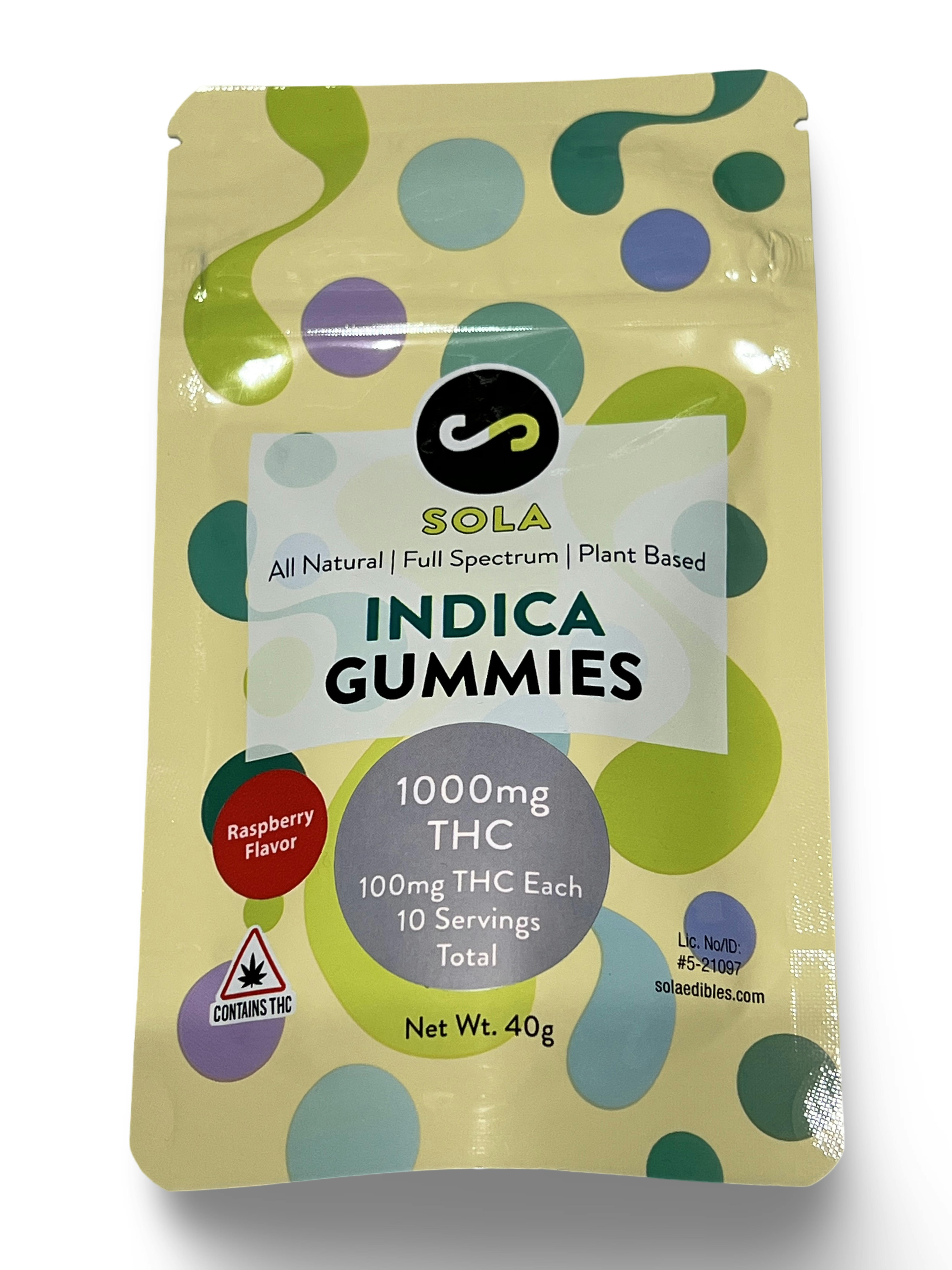 1000mg Indica Gummies - Raspberry Flavor (Sola Edibles) by Indico
