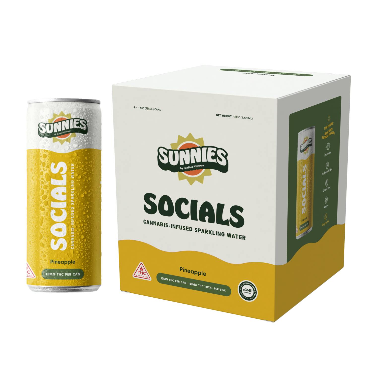 Socials - Pineapple Sparkling Water - 4 pk - 40mg by SunMed Growers