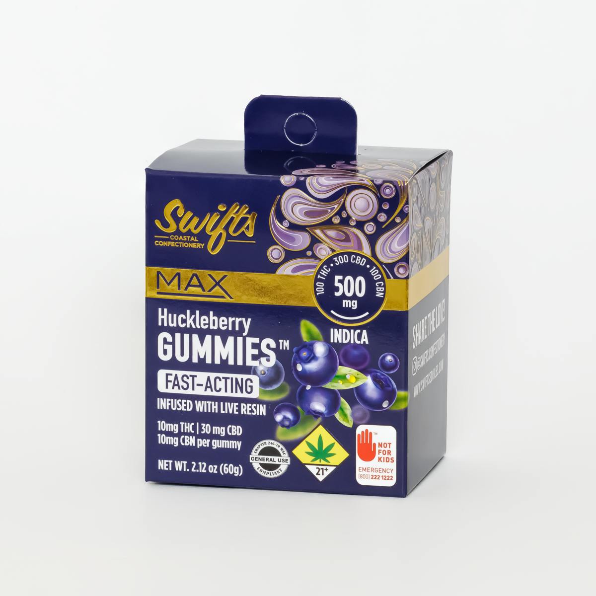 Swifts Huckleberry MAX | Live Resin Gummies - 500mg - THC:CBD:CBN by Swifts Edibles