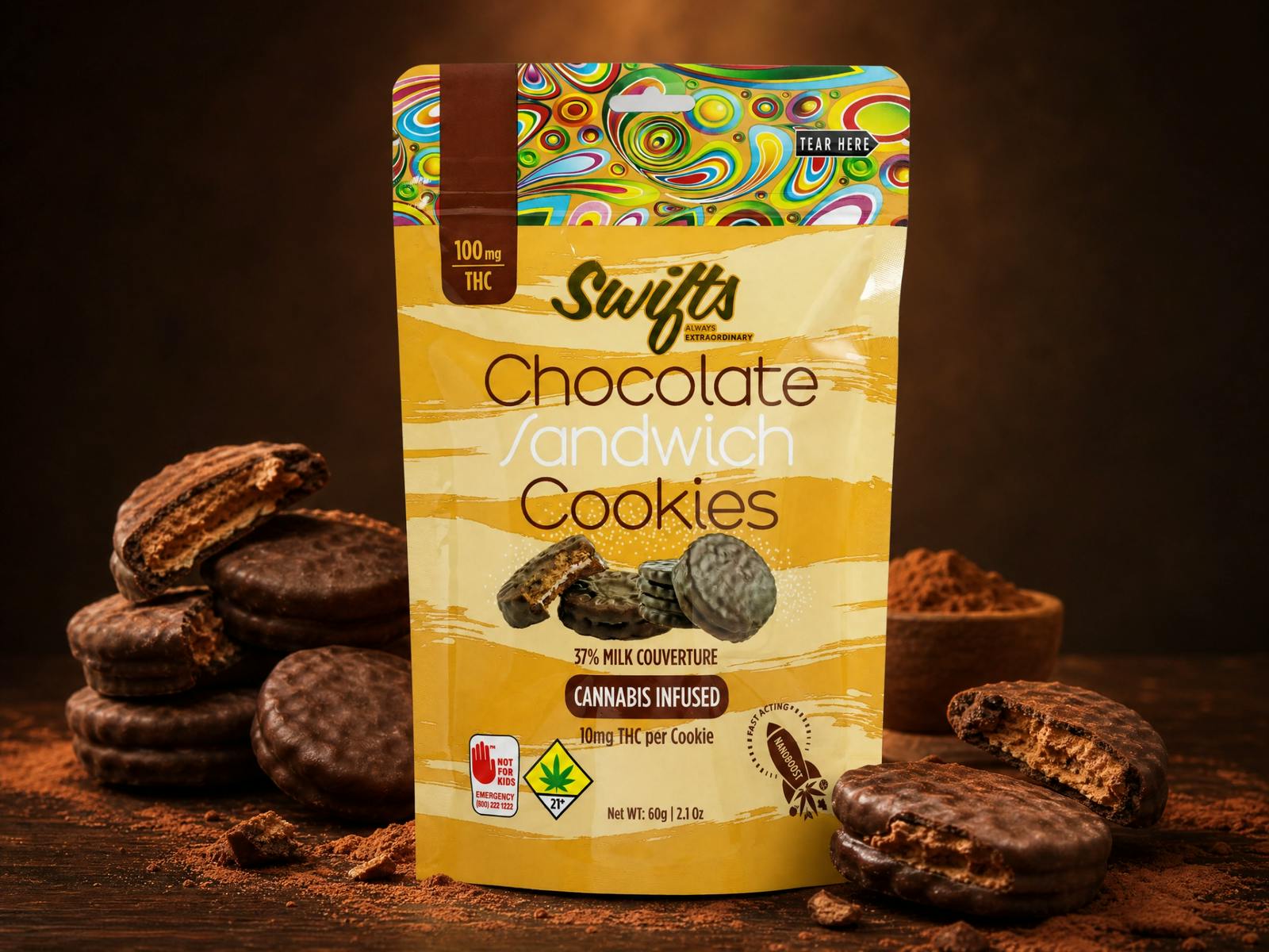 Swifts Chocolate Covered Sandwich Cookies - 100mg by Swifts Edibles