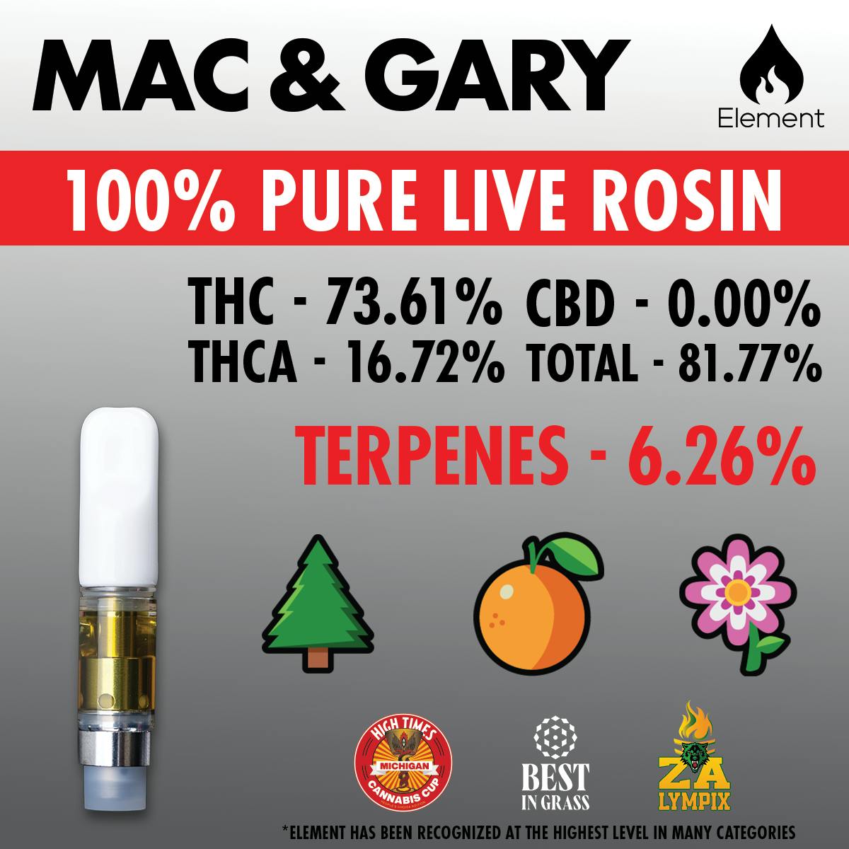 Element - Pure Live Rosin Cart 0.5G - Mac and Gary
