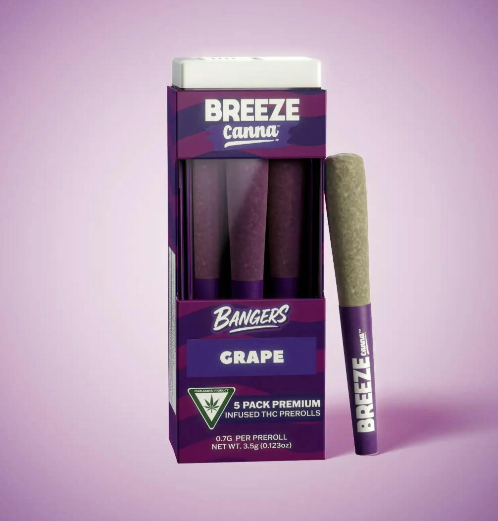 BREEZE Canna | Grape | Bangers Infused Joints | .7g each | 5pk by BREEZE Canna