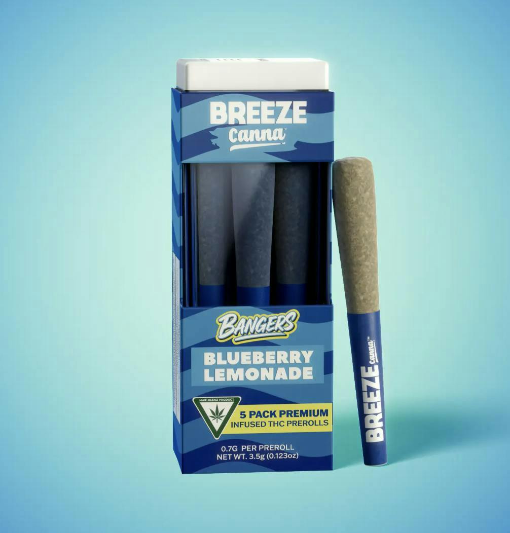 BREEZE Canna | Blueberry Lemonade | Bangers Infused Joints | .7g each | 5pk by BREEZE Canna