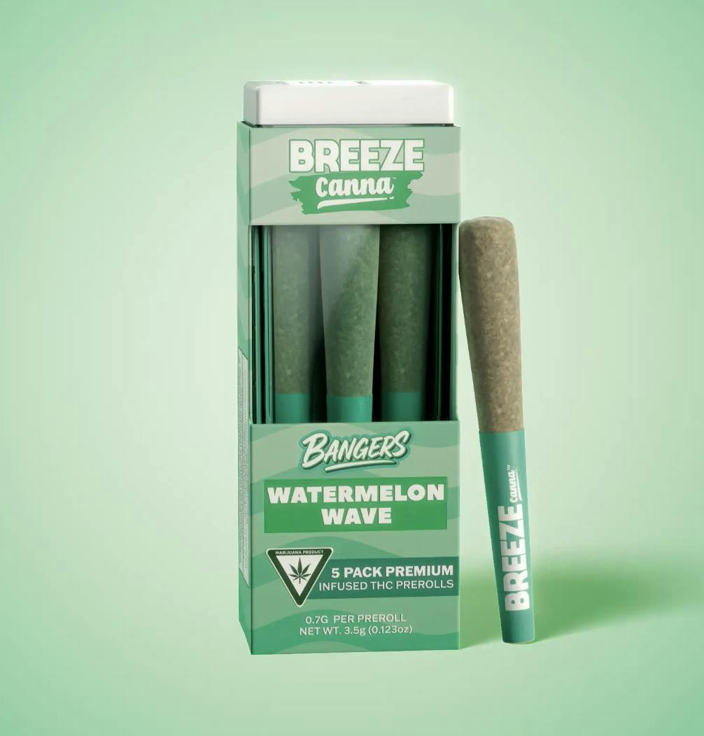 BREEZE Canna | Watermelon Wave | Bangers Infused Joints | .7g each | 5pk