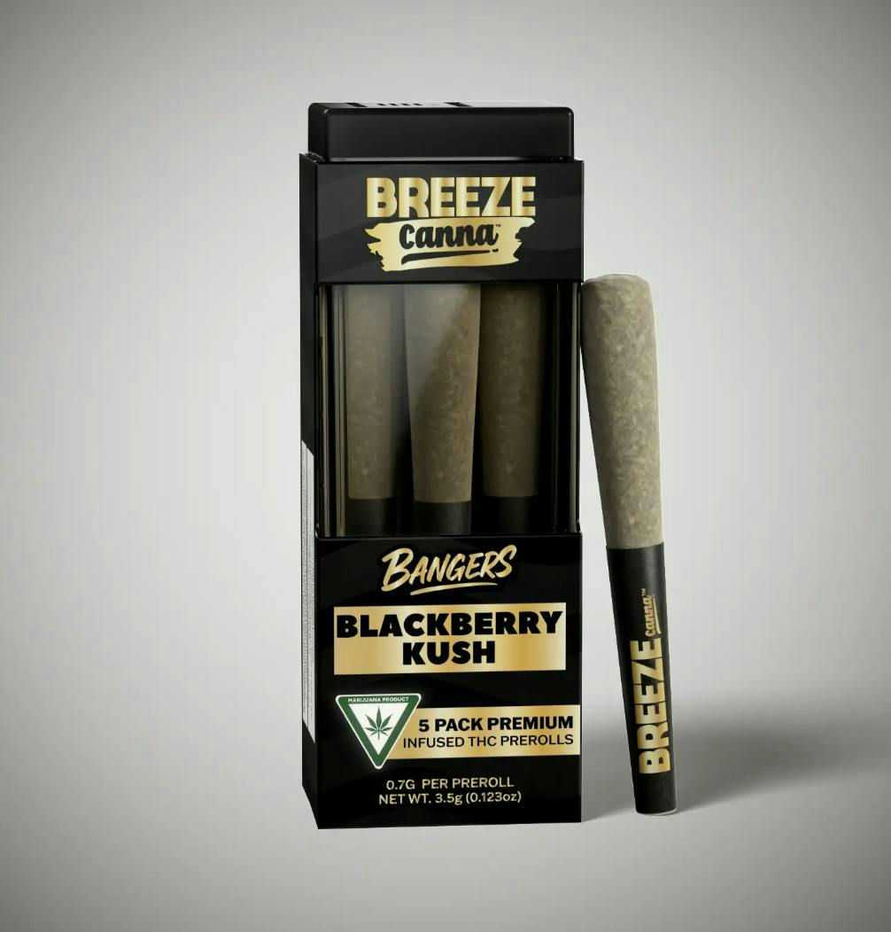 BREEZE Canna | Blackberry Kush | Bangers Infused Joints | .7g each | 5pk by BREEZE Canna