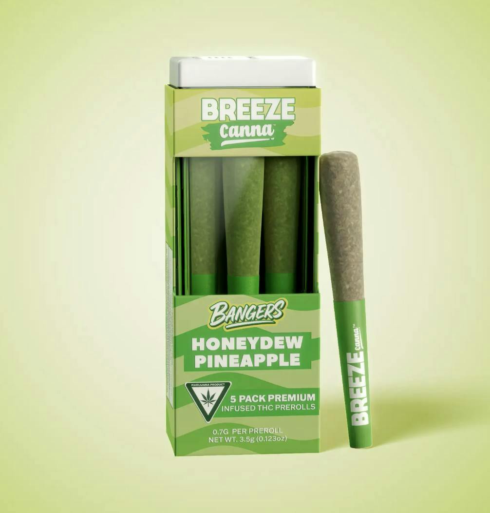 BREEZE Canna | Honeydew Pineapple | Bangers Infused Joints | .7g each | 5pk by BREEZE Canna