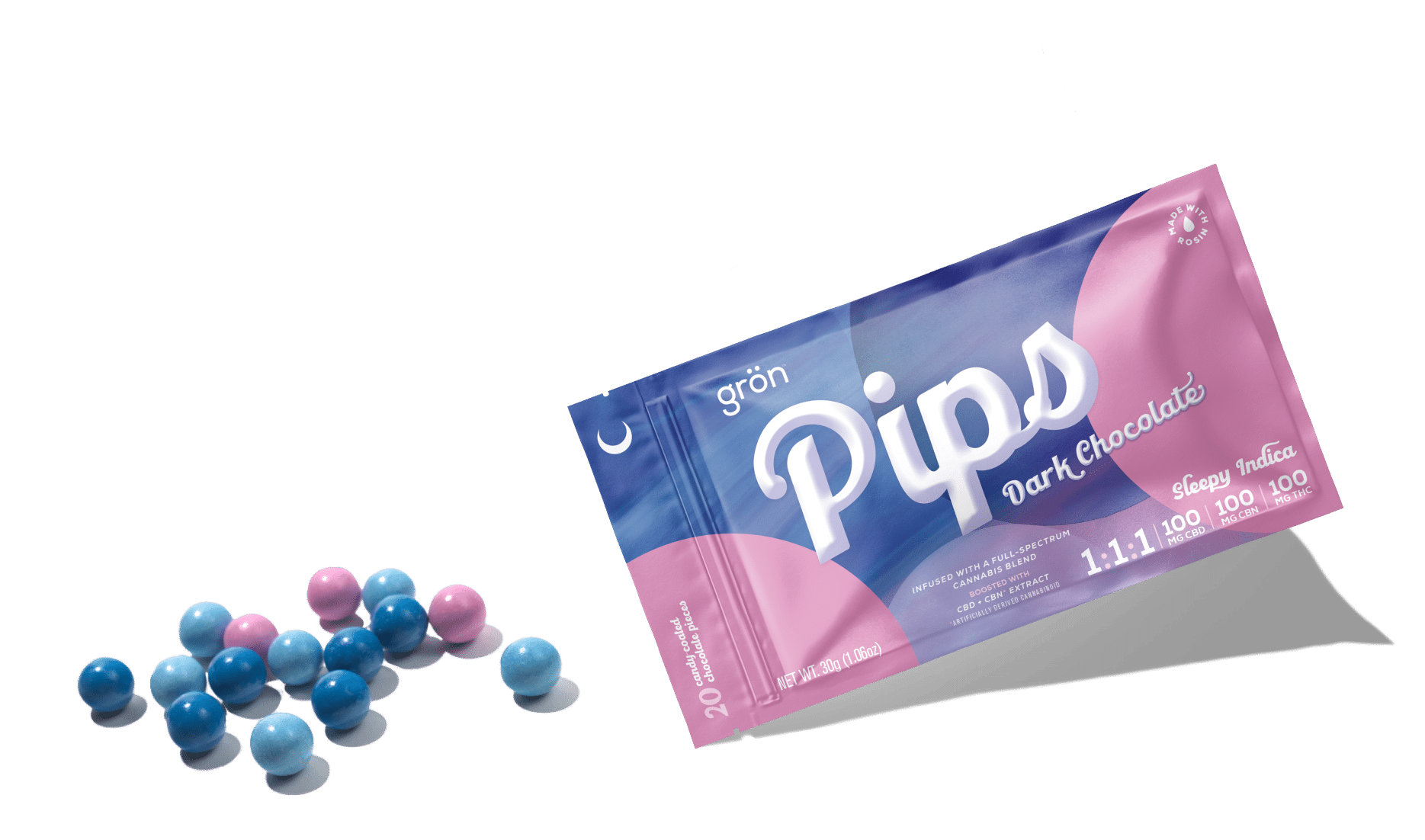 Grön Edibles: Pips - Dark Chocolate - Sleepy Indica - 1:1:1 CBD/CBN/THC - 20pk