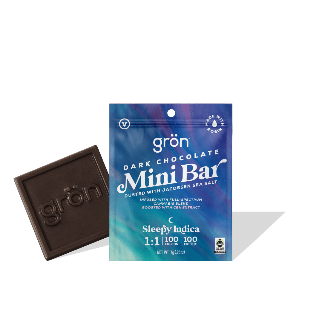 Grön Edibles: Mini Bar - Dark Chocolate - Sleepy Indica - 1:1 CBN/THC - 10pk