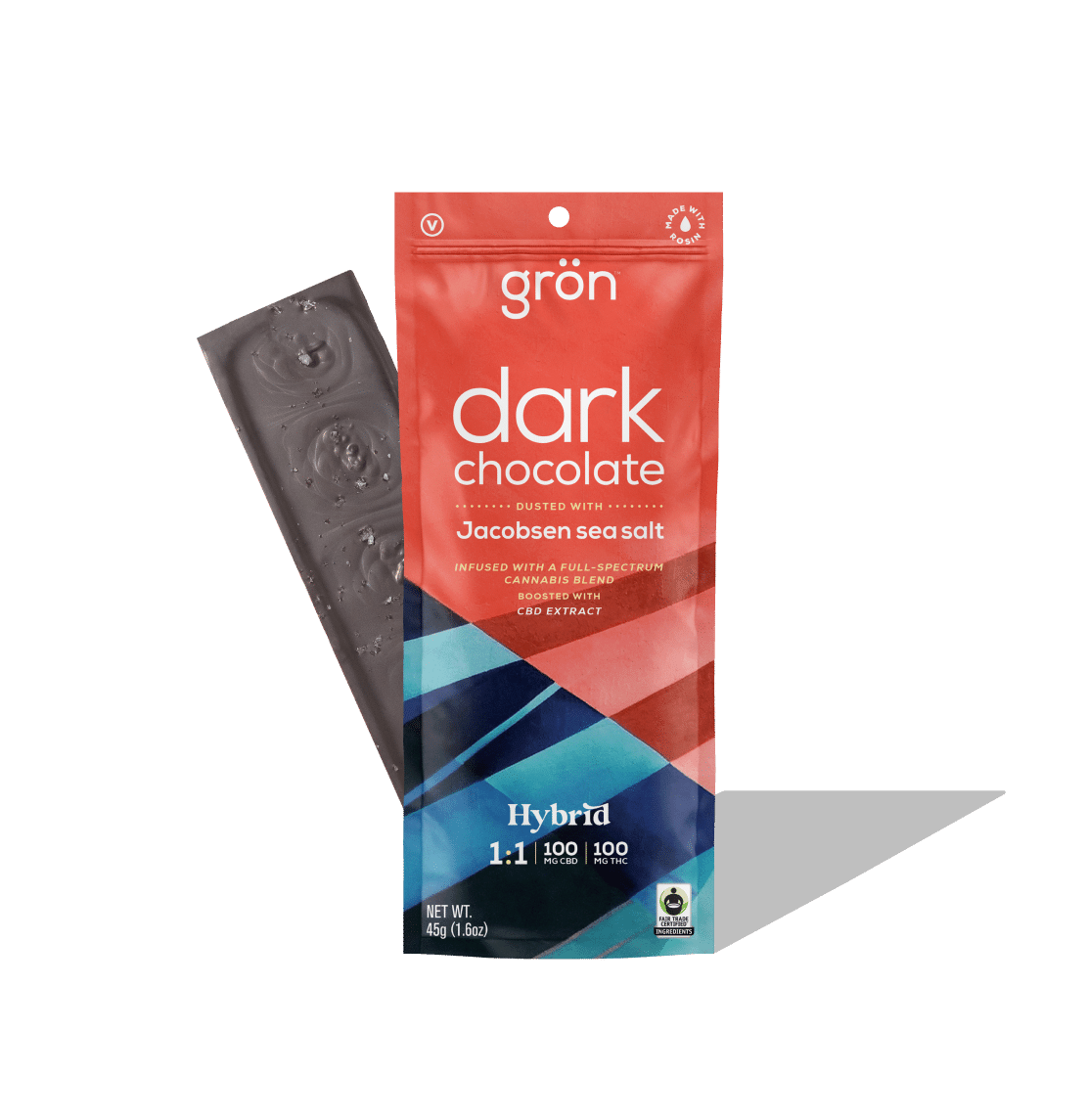 Grön Edibles: Dark Chocolate 1:1 CBD:THC - Hybrid - 100mg - 1ct - 100mg/ea