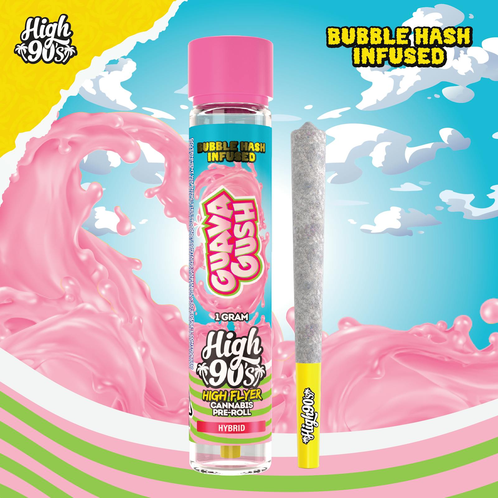 High 90s : Guava Gush 1g High Flyer Bubble Hash Infused Pre-Roll