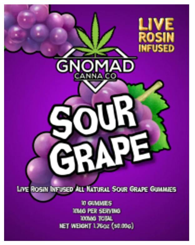 GNOMAD GUMMIES 100MG - SOUR GRAPE (ROSIN INFUSED) by Gnomad
