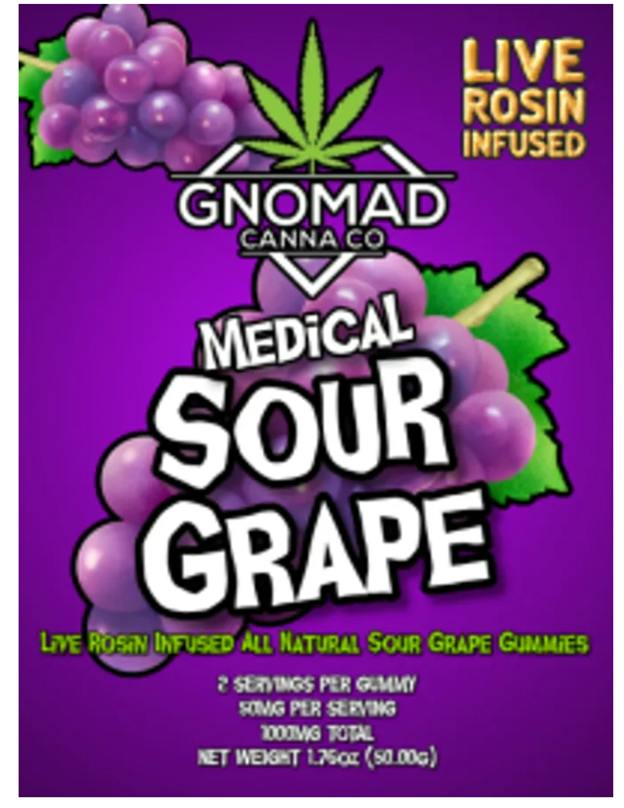 GNOMAD GUMMIES 1000MG (MED) - SOUR GRAPE (ROSIN INFUSED) by Gnomad