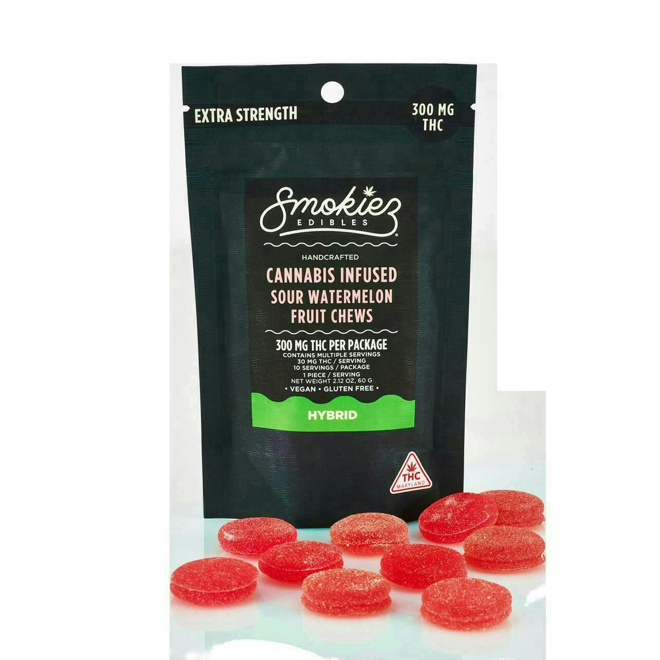 Sour Watermelon Gummies | 300mg | 10ct | 30mg/ea by Smokiez Edibles