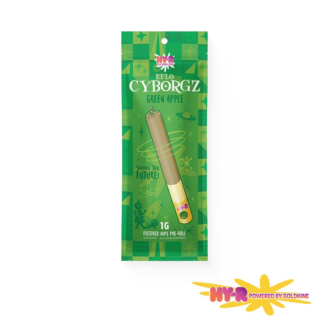 Hy-R Cyborgz Liquid Diamond Infused Pre Roll 1G | Green Apple