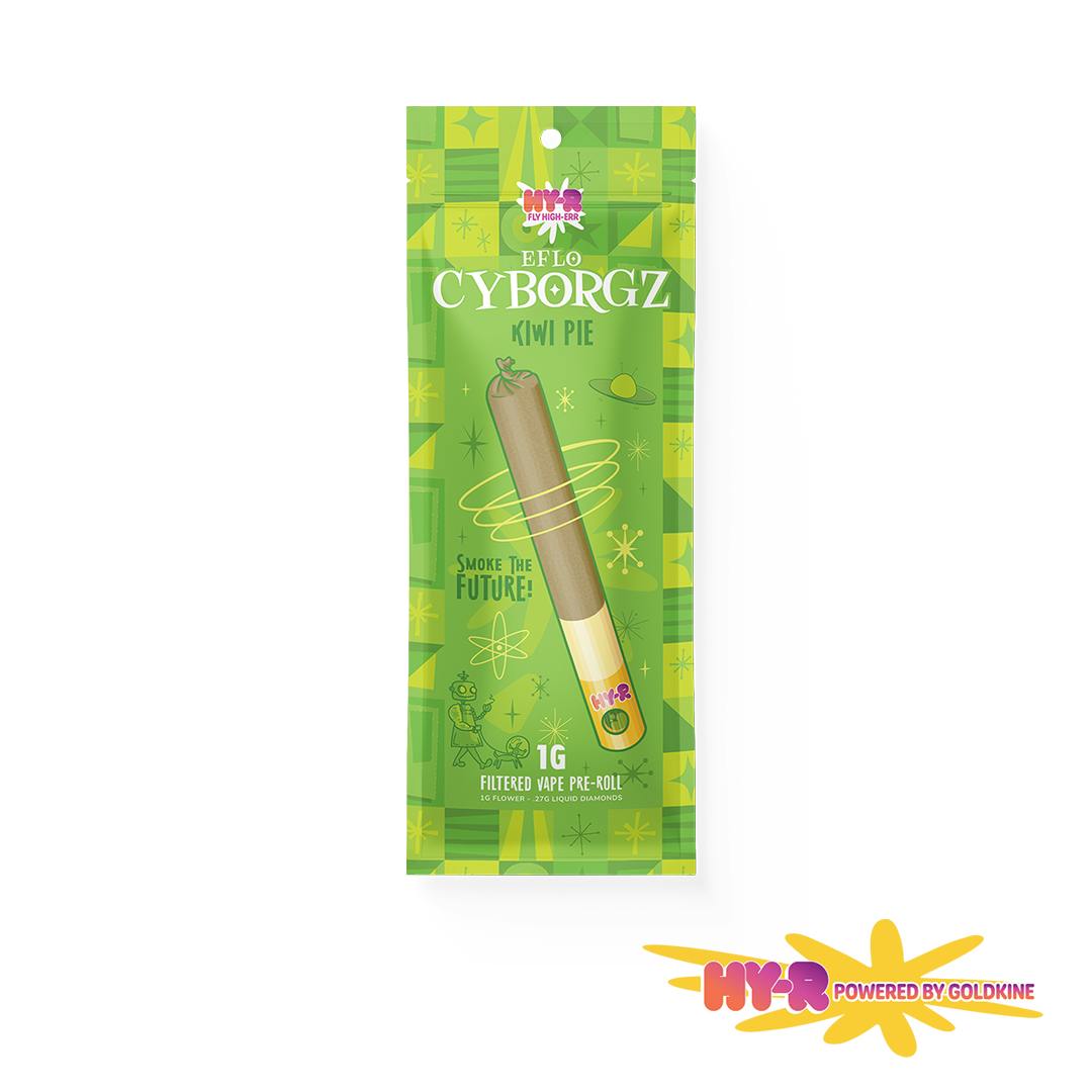 Hy-R Cyborgz Liquid Diamond Infused Pre Roll 1G | Kiwi Pie by Goldkine