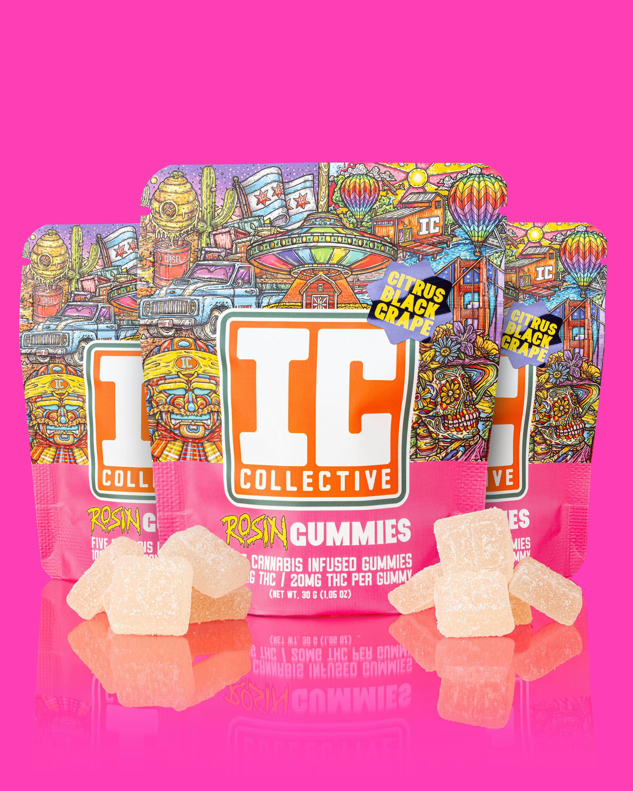 IC Collective | Citrus Black Grape Rosin Gummies | 100mg | 5ct | 20mg/ea