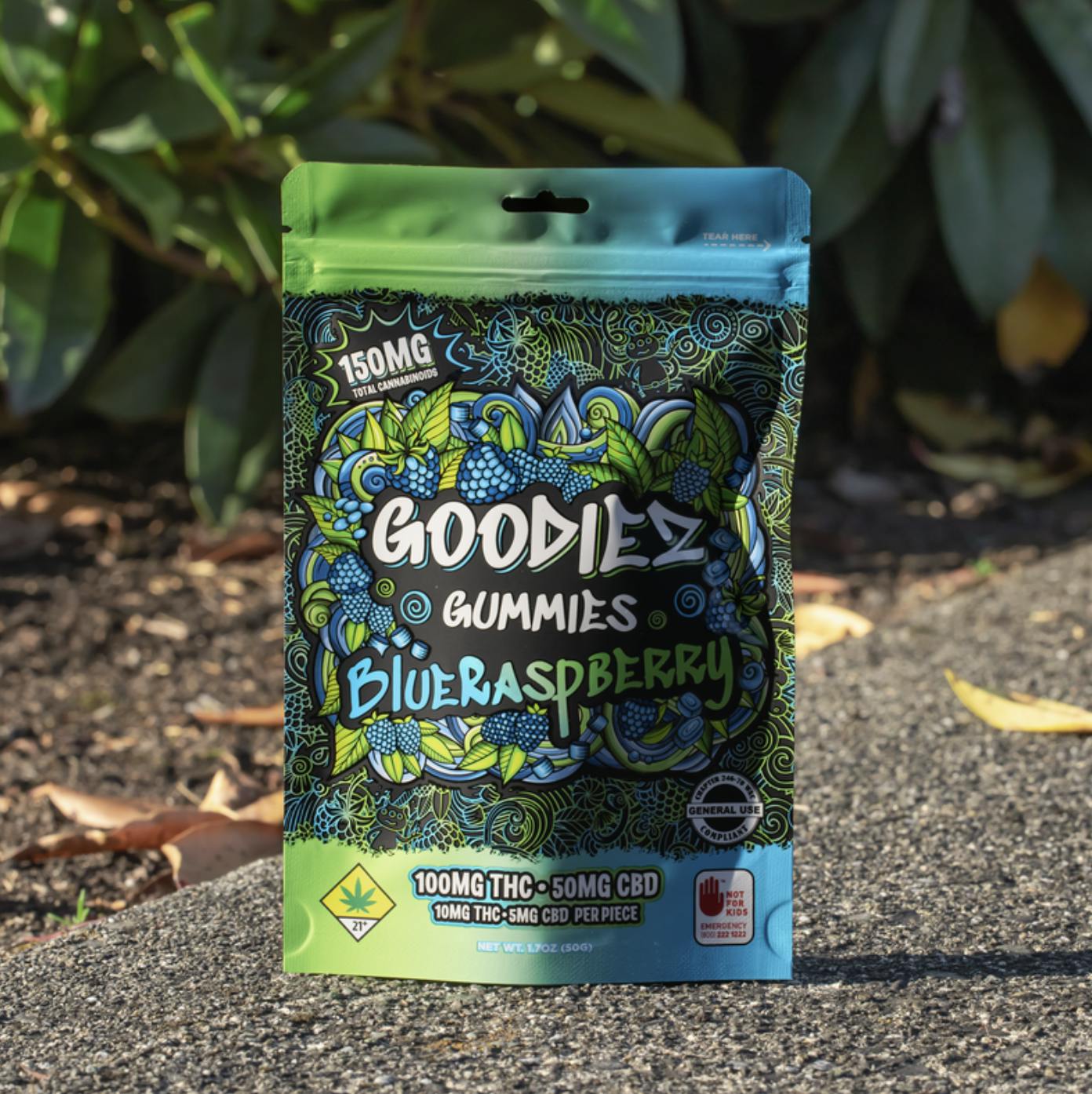 Goodiez | Blue Raspberry 2:1 Gummies | 150mg THC:CBD | 10mg THC/5mg CBD/ea