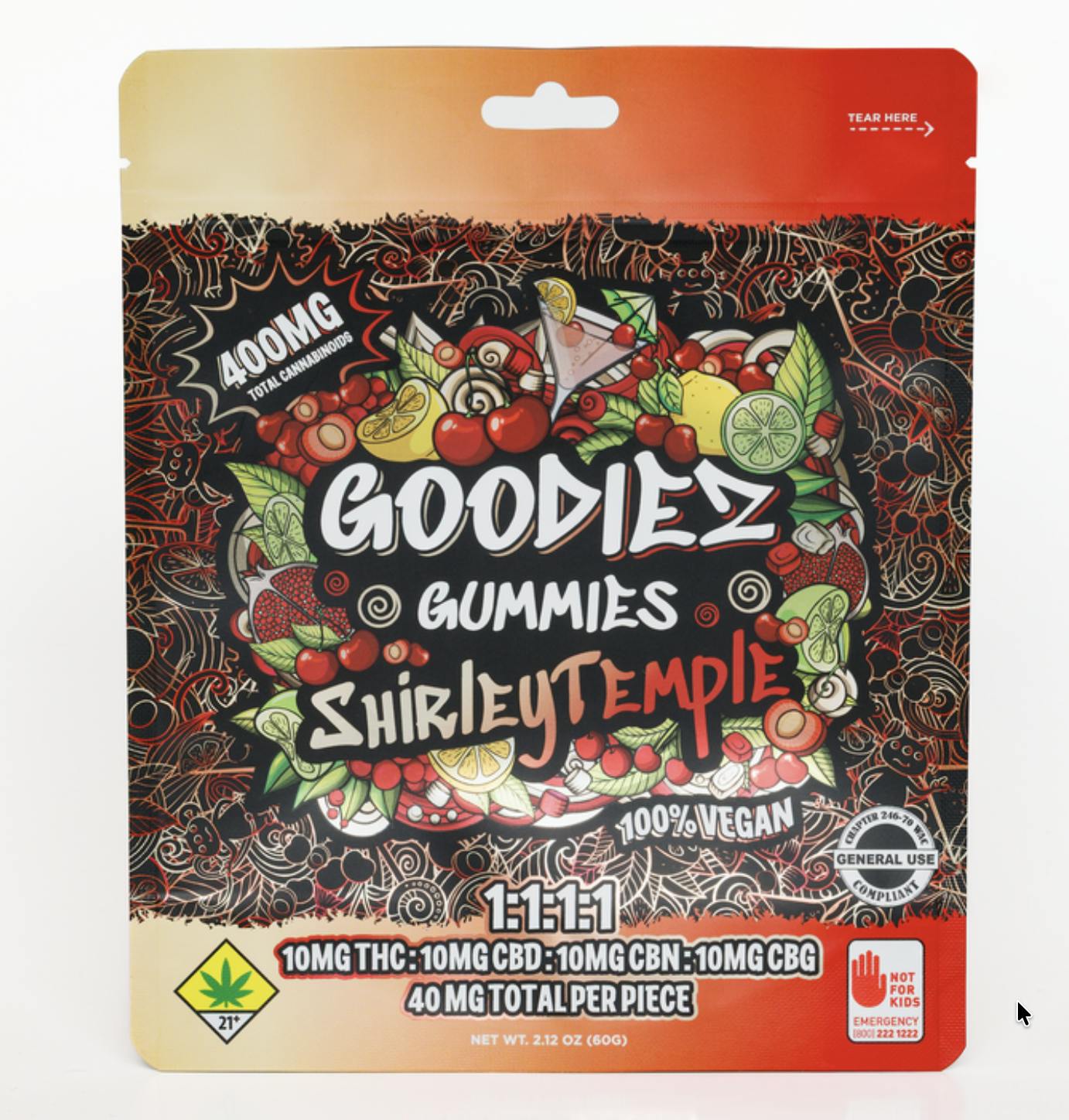 Goodiez | Shirley Temple 1:1:1:1 Gummies | 100mg THC:CBD:CBN:CBG | 10mg/ea
