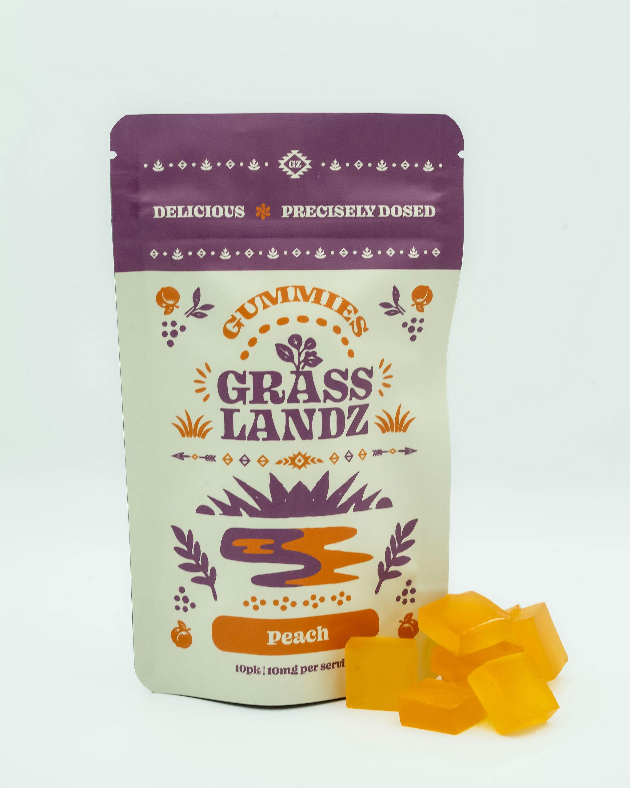 Grasslandz | Peach Gummies | 100mg | 10ct | 10 mg/ea by Grasslandz