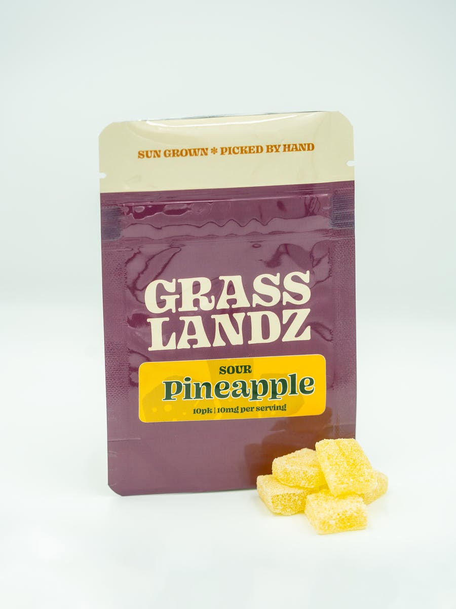Grasslandz | Sour Pineapple Gummies | 100mg | 10 ct | 10 mg/ea