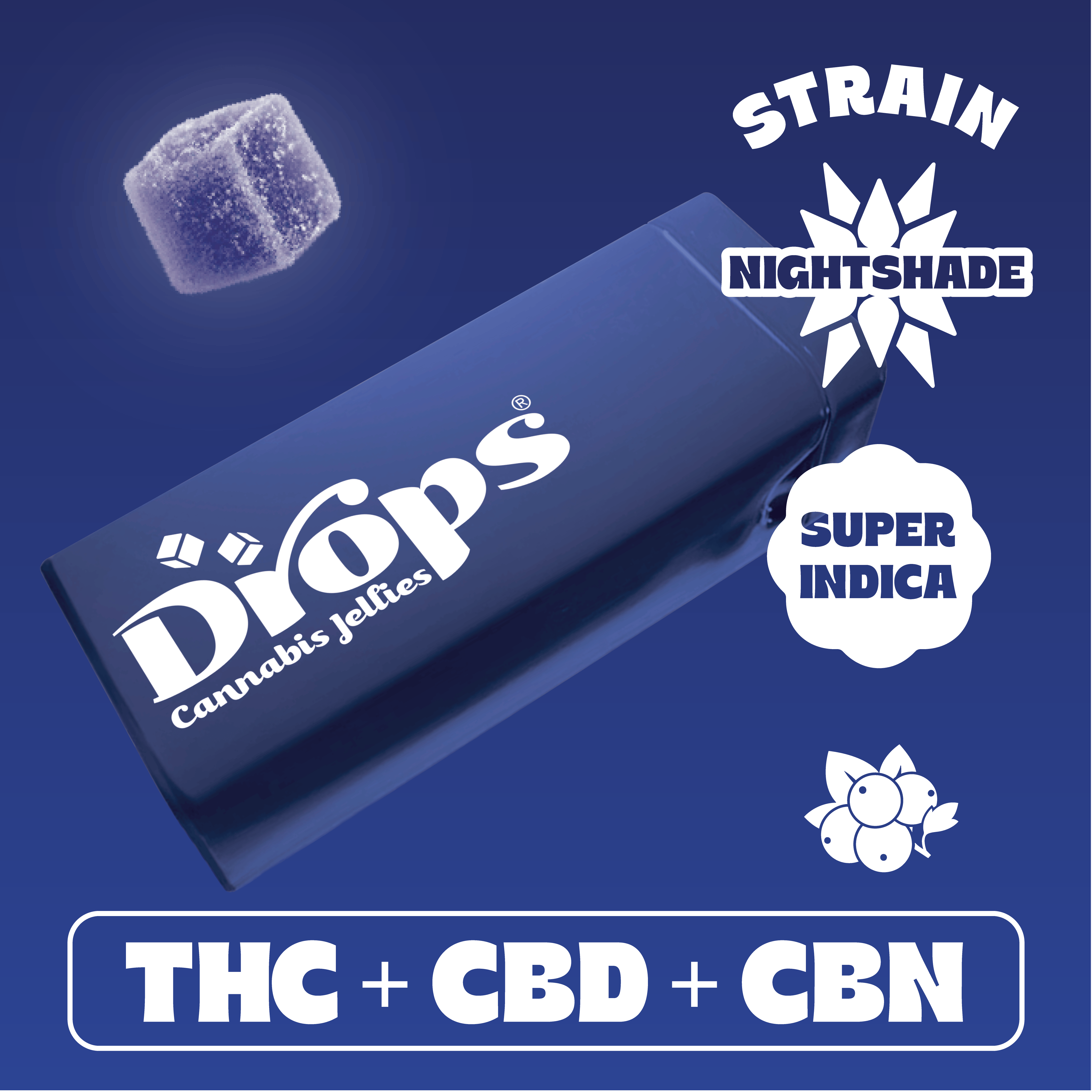 Drops | Black Currant 20pc Nightshade | Indica (100mgTHC+100mgCBN+100mgCBD)