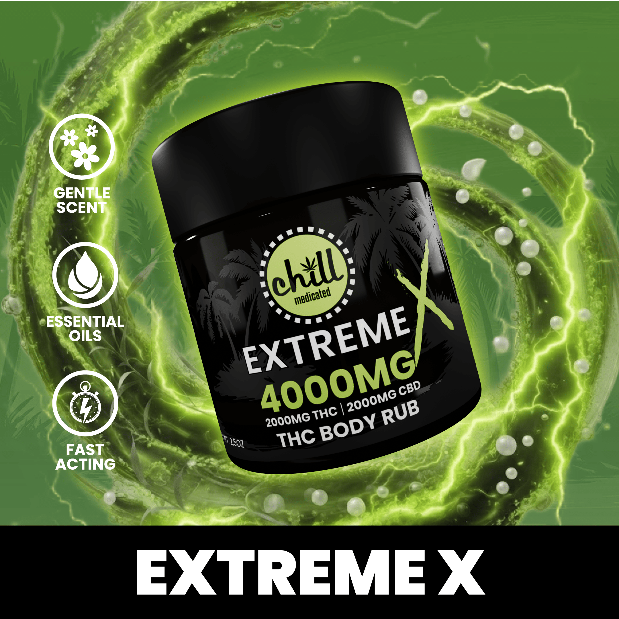 2000mg THC : 2000mg CBD | EXTREME X Body Rub | Chill Medicated | REC by Chill Medicated